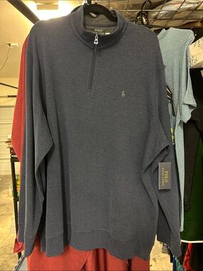 Polo Ralph Lauren Men's Spring Navy Blue Double-Knit Quarter-Zip Pullover